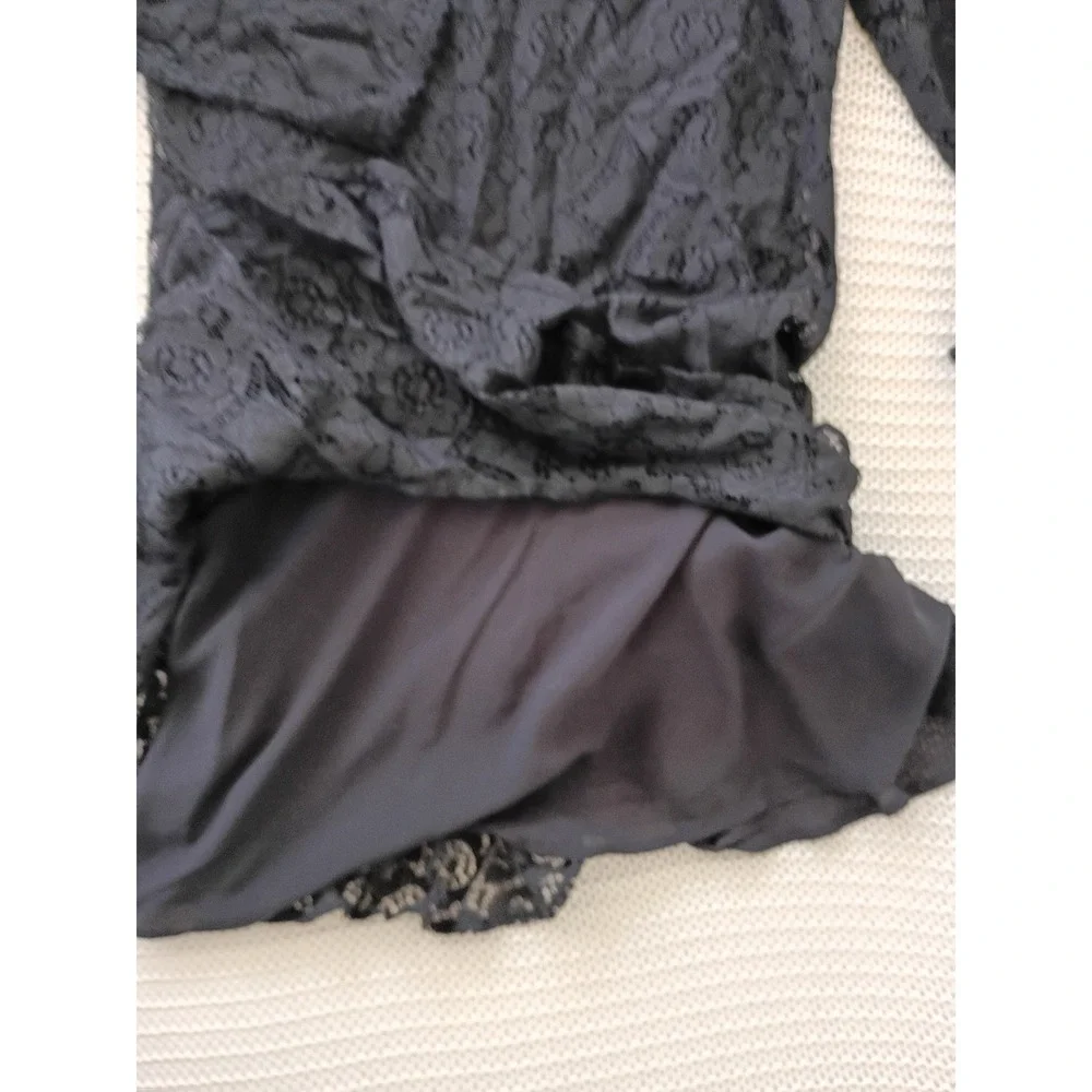 Free People Coquette Black Floral Lace Ruffle Hem Mini Dress 3/4 Sleeve S